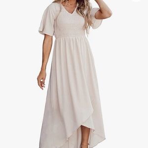 Short Sleeve Summer V Neck High Low Smocked Maxi